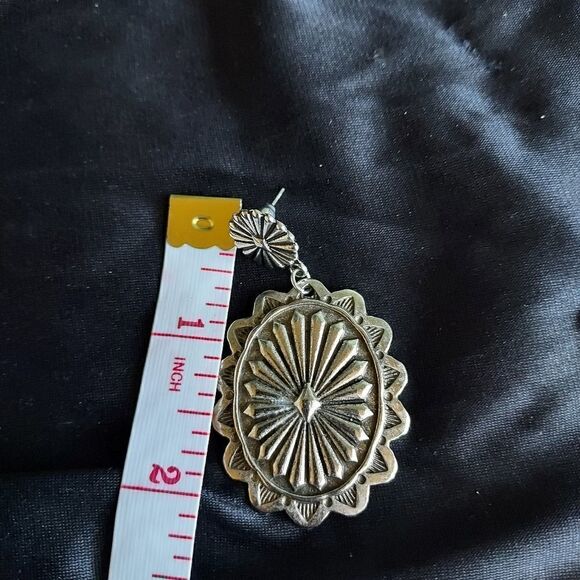 SILVER CONCHO DANGLE EARRINGS  - Picture 6 of 6